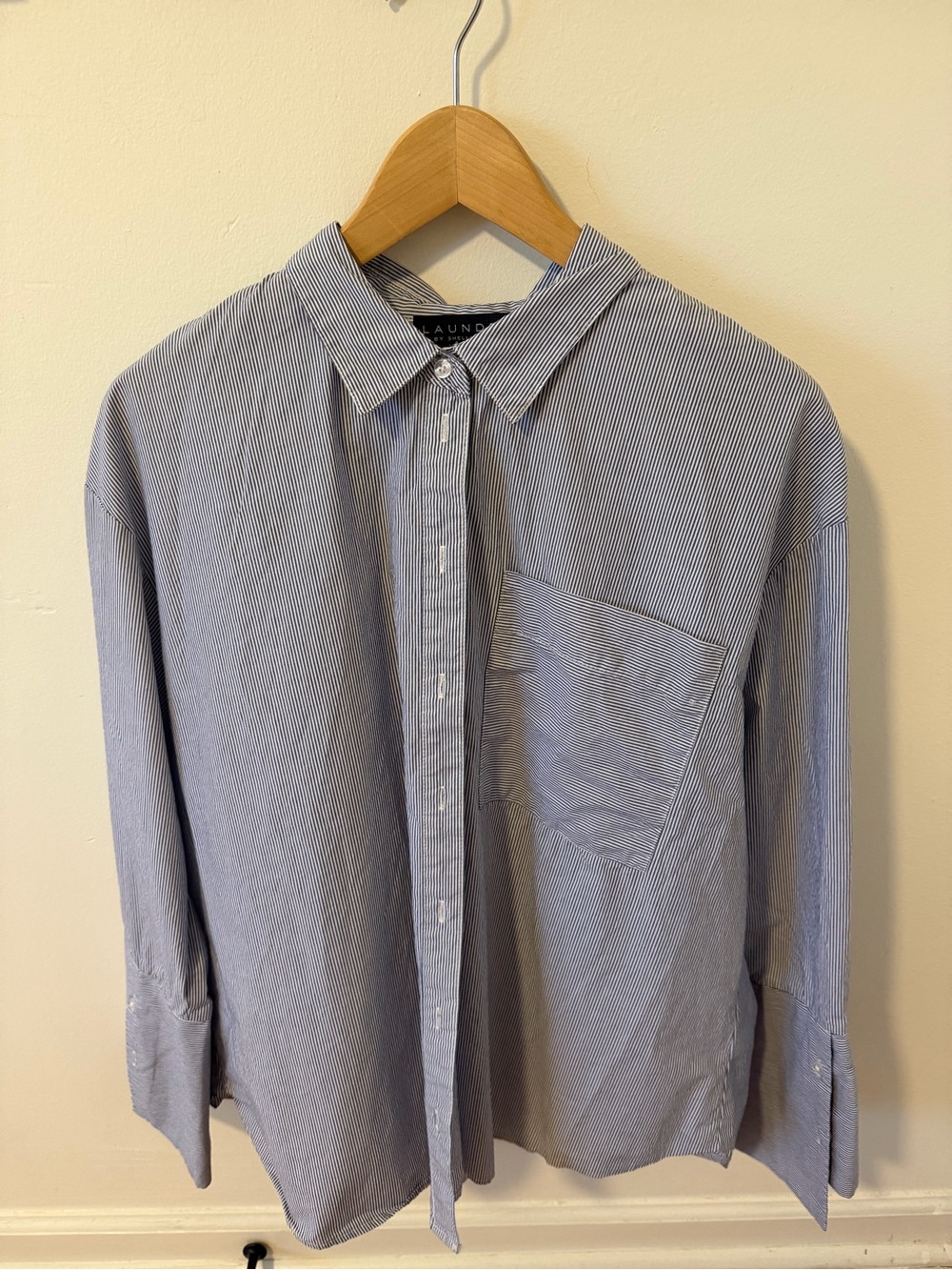 Laundry By Shelli Segal Blue and White Pinstripe Button-Down Shirt